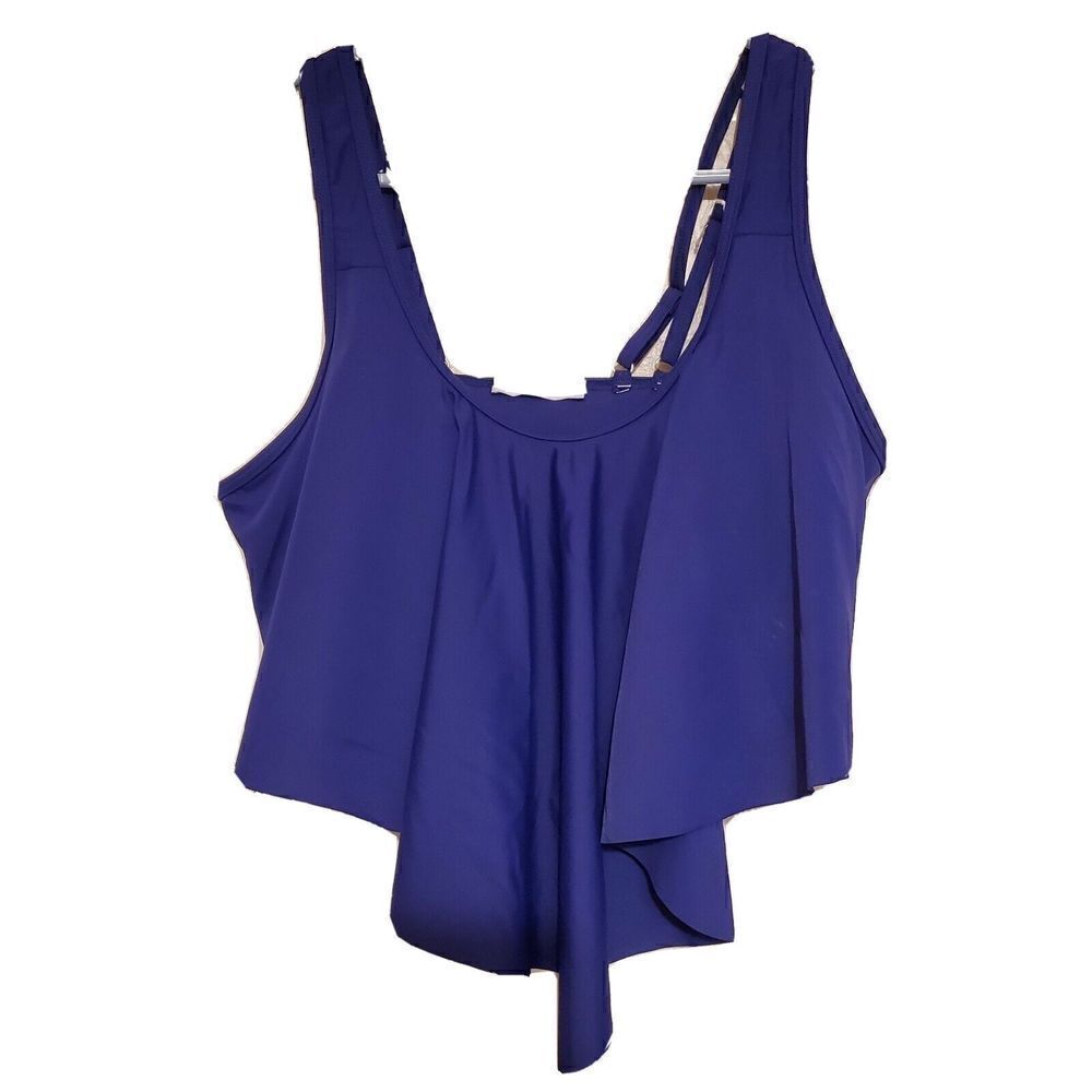 Marinavida Swim Wear Womens Top Plus‎ 3x Blue Ruffle Crop Beach Summer NWOT